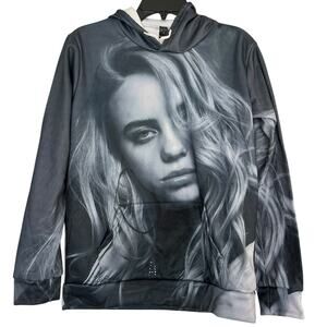 Billie Eilish Black & White All Over Print Portrait Hoodie Size Small